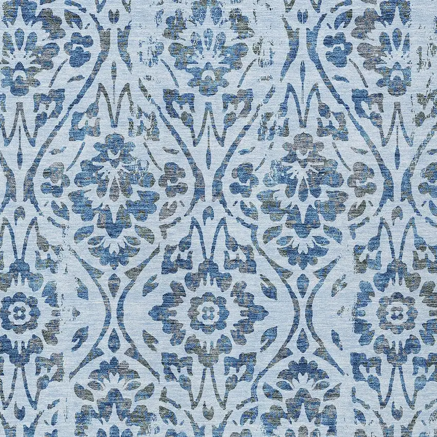 Sky Blue And Dark Blue Floral Washable Indoor Outdoor Area Rug Photo 6