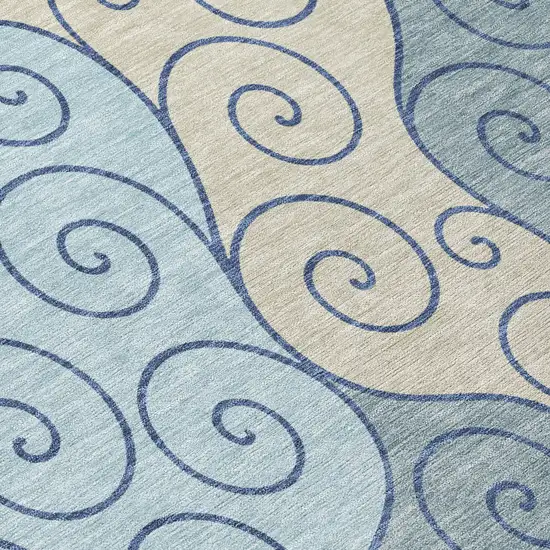 Sky Blue And Denim Blue Abstract Washable Indoor Outdoor Area Rug Photo 9