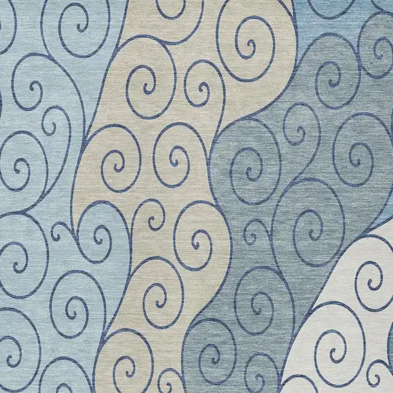 Sky Blue And Denim Blue Abstract Washable Indoor Outdoor Area Rug Photo 2