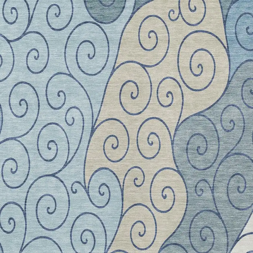 Sky Blue And Denim Blue Abstract Washable Indoor Outdoor Area Rug Photo 2