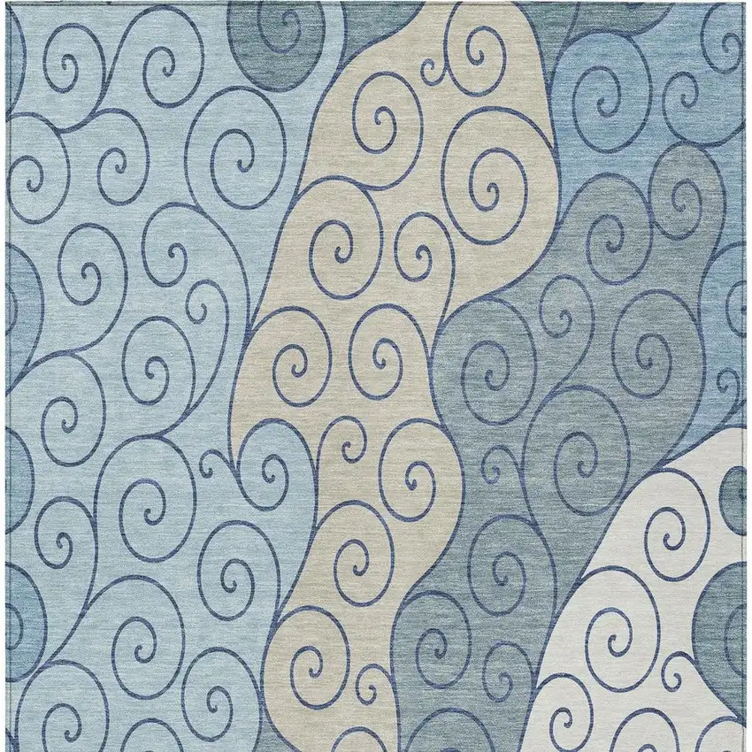 Sky Blue And Denim Blue Abstract Washable Indoor Outdoor Area Rug Photo 3