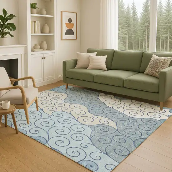 Sky Blue And Denim Blue Abstract Washable Indoor Outdoor Area Rug Photo 5