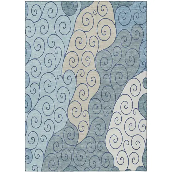 Sky Blue And Denim Blue Abstract Washable Indoor Outdoor Area Rug Photo 1