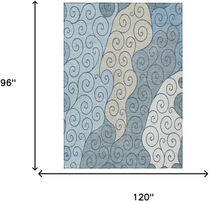 Sky Blue And Denim Blue Abstract Washable Indoor Outdoor Area Rug Photo 6