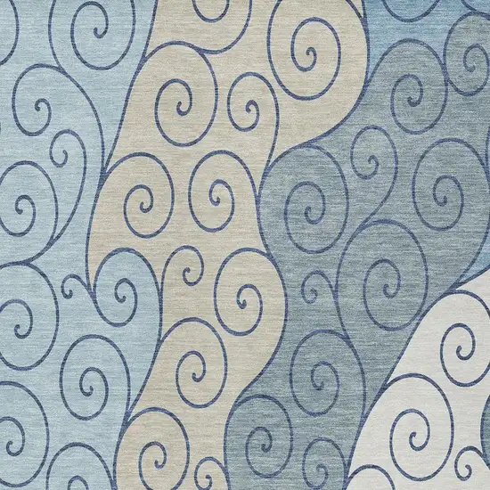 Sky Blue And Denim Blue Abstract Washable Indoor Outdoor Area Rug Photo 2