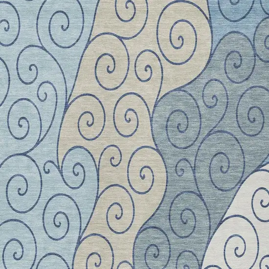 Sky Blue And Denim Blue Abstract Washable Indoor Outdoor Area Rug Photo 2