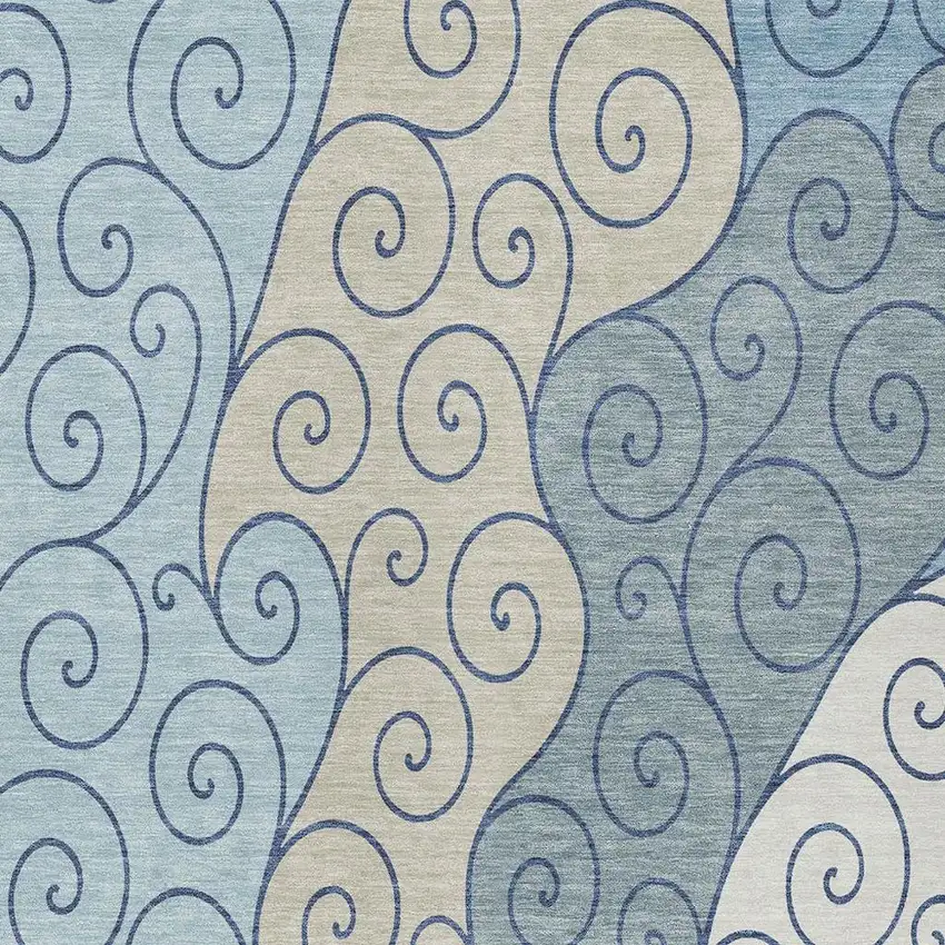 Sky Blue And Denim Blue Abstract Washable Indoor Outdoor Area Rug Photo 2