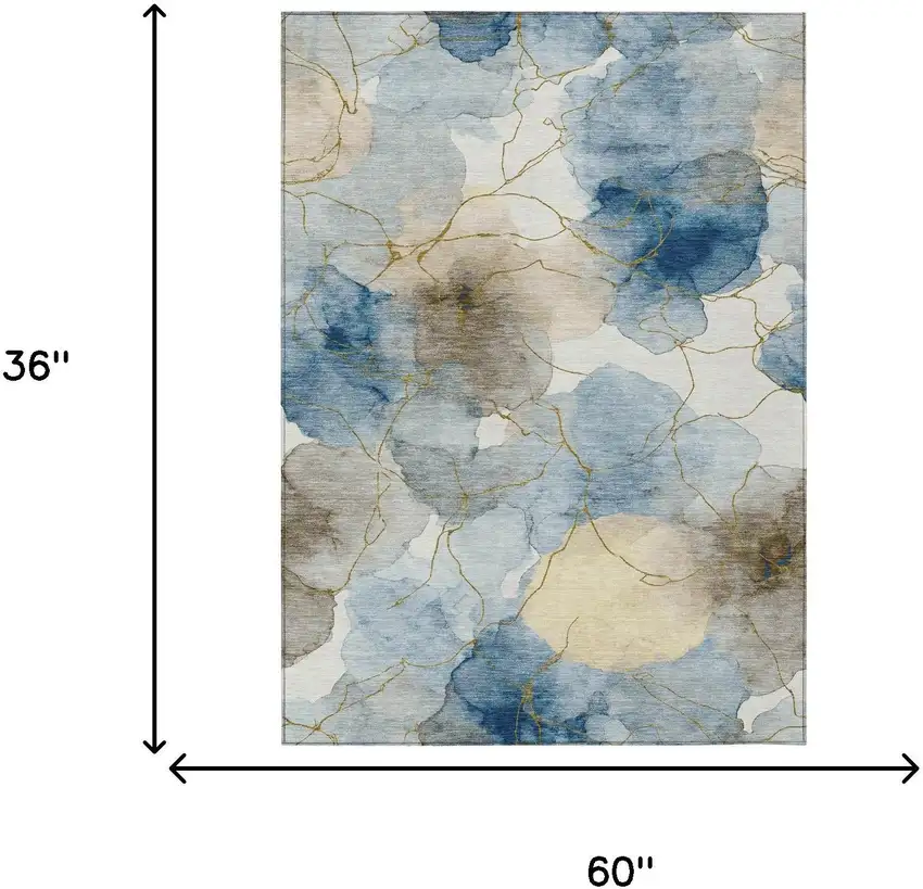 Sky Blue And Denim Blue Abstract Washable Indoor Outdoor Area Rug Photo 6