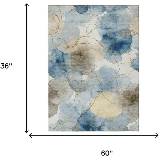 Sky Blue And Denim Blue Abstract Washable Indoor Outdoor Area Rug Photo 6