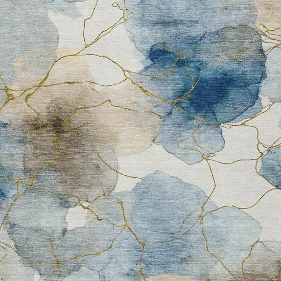 Sky Blue And Denim Blue Abstract Washable Indoor Outdoor Area Rug Photo 2