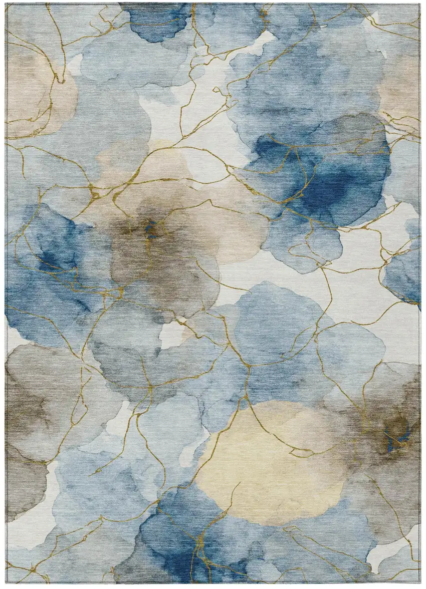 Sky Blue And Denim Blue Abstract Washable Indoor Outdoor Area Rug Photo 1