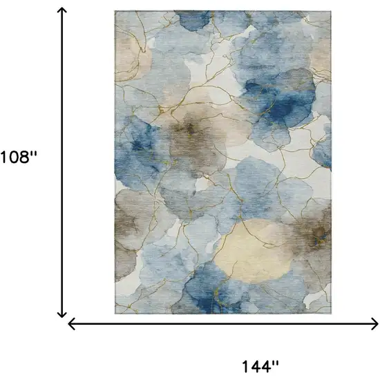 Sky Blue And Denim Blue Abstract Washable Indoor Outdoor Area Rug Photo 6