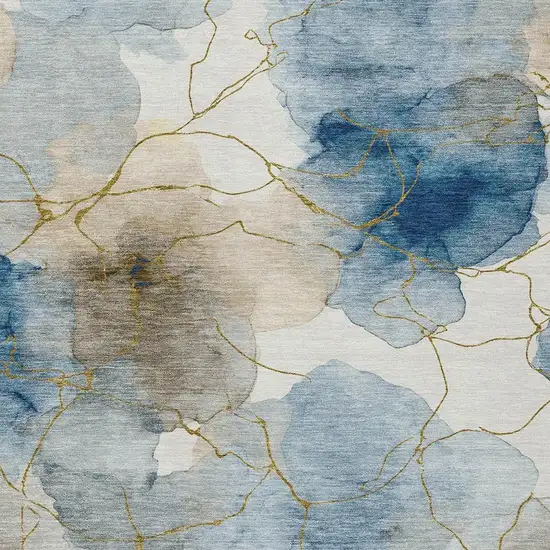 Sky Blue And Denim Blue Abstract Washable Indoor Outdoor Area Rug Photo 2