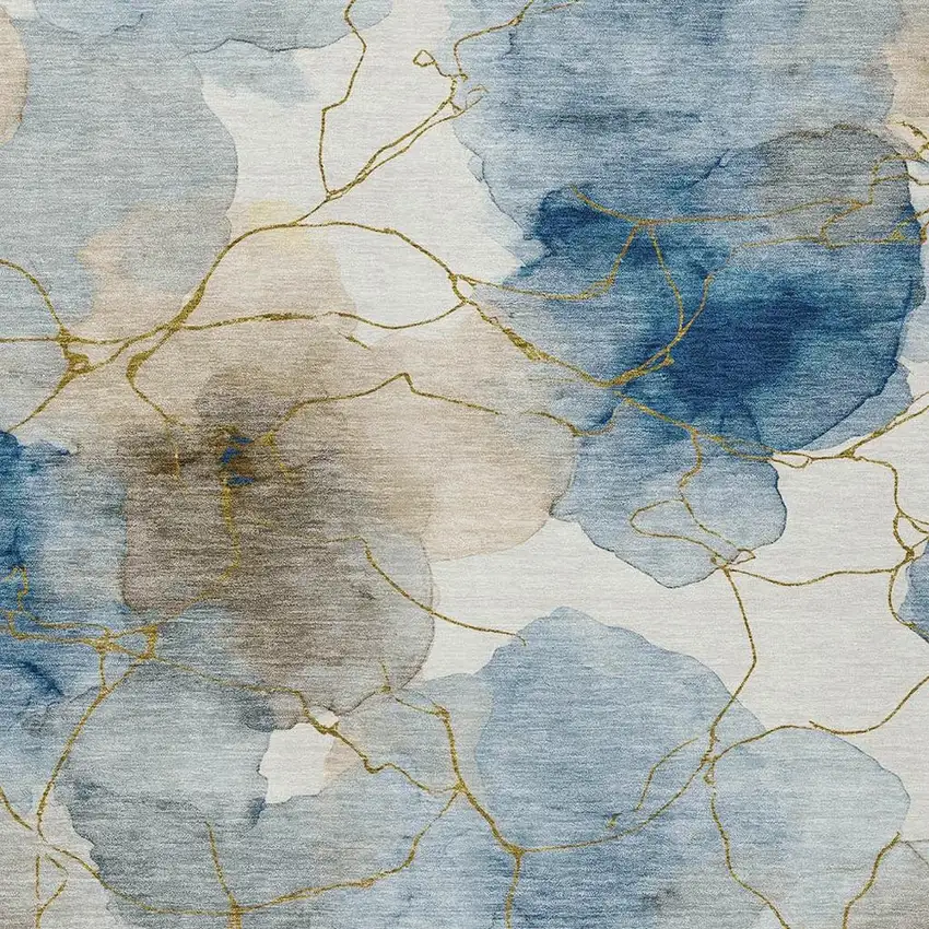 Sky Blue And Denim Blue Abstract Washable Indoor Outdoor Area Rug Photo 2