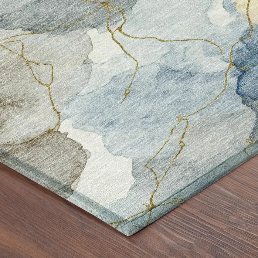 Sky Blue And Denim Blue Abstract Washable Indoor Outdoor Area Rug Photo 4
