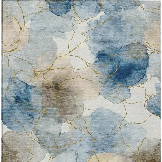 Sky Blue And Denim Blue Abstract Washable Indoor Outdoor Area Rug Photo 3