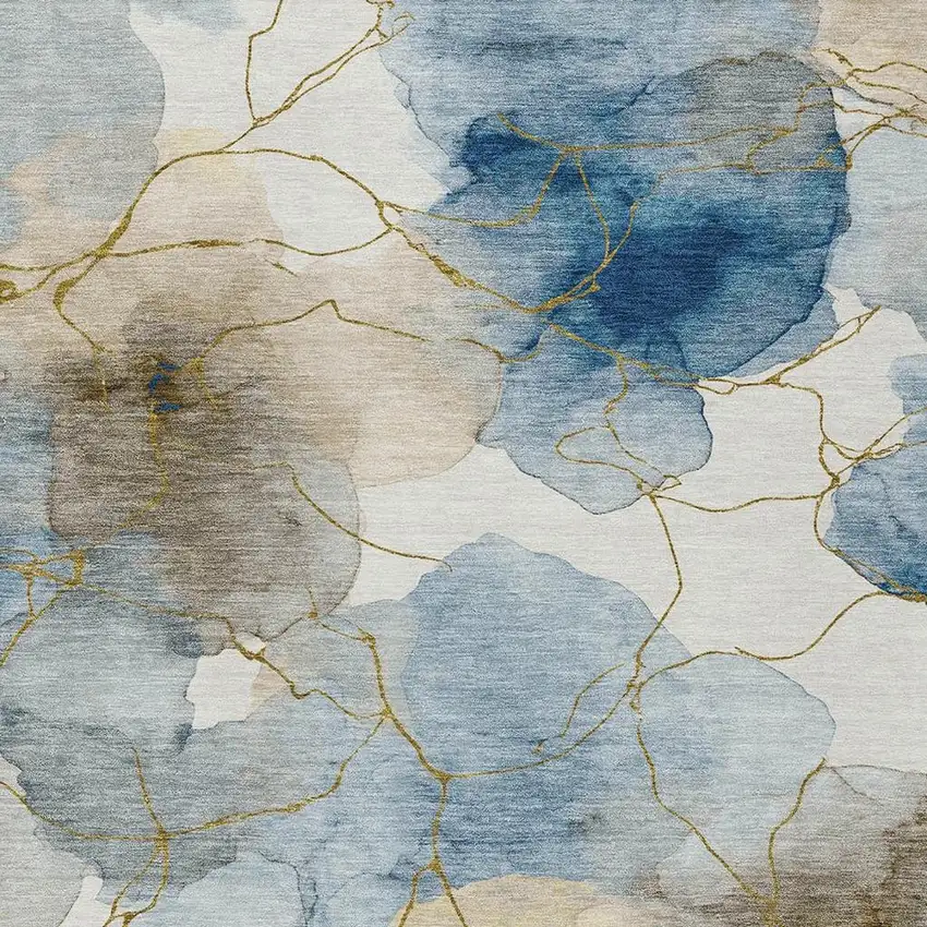Sky Blue And Denim Blue Abstract Washable Indoor Outdoor Area Rug Photo 2