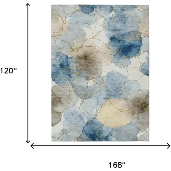 Sky Blue And Denim Blue Abstract Washable Indoor Outdoor Area Rug Photo 6