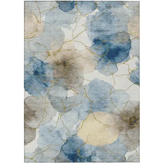 Sky Blue And Denim Blue Abstract Washable Indoor Outdoor Area Rug Photo 1