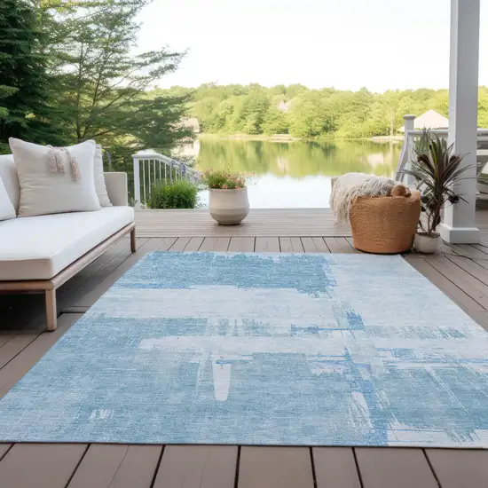Sky Blue And Denim Blue Abstract Washable Indoor Outdoor Area Rug Photo 6