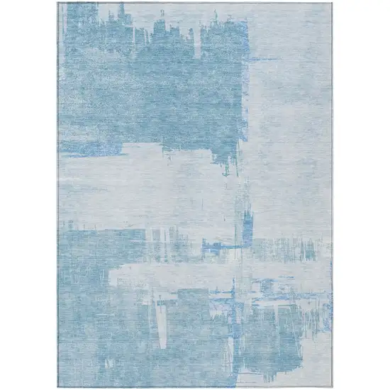 Sky Blue And Denim Blue Abstract Washable Indoor Outdoor Area Rug Photo 2
