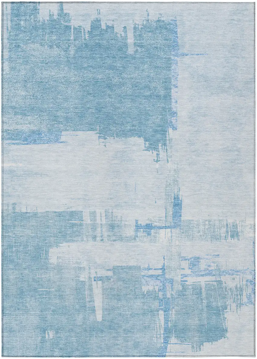 Sky Blue And Denim Blue Abstract Washable Indoor Outdoor Area Rug Photo 2