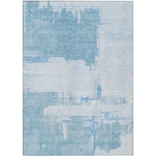 Sky Blue And Denim Blue Abstract Washable Indoor Outdoor Area Rug Photo 2