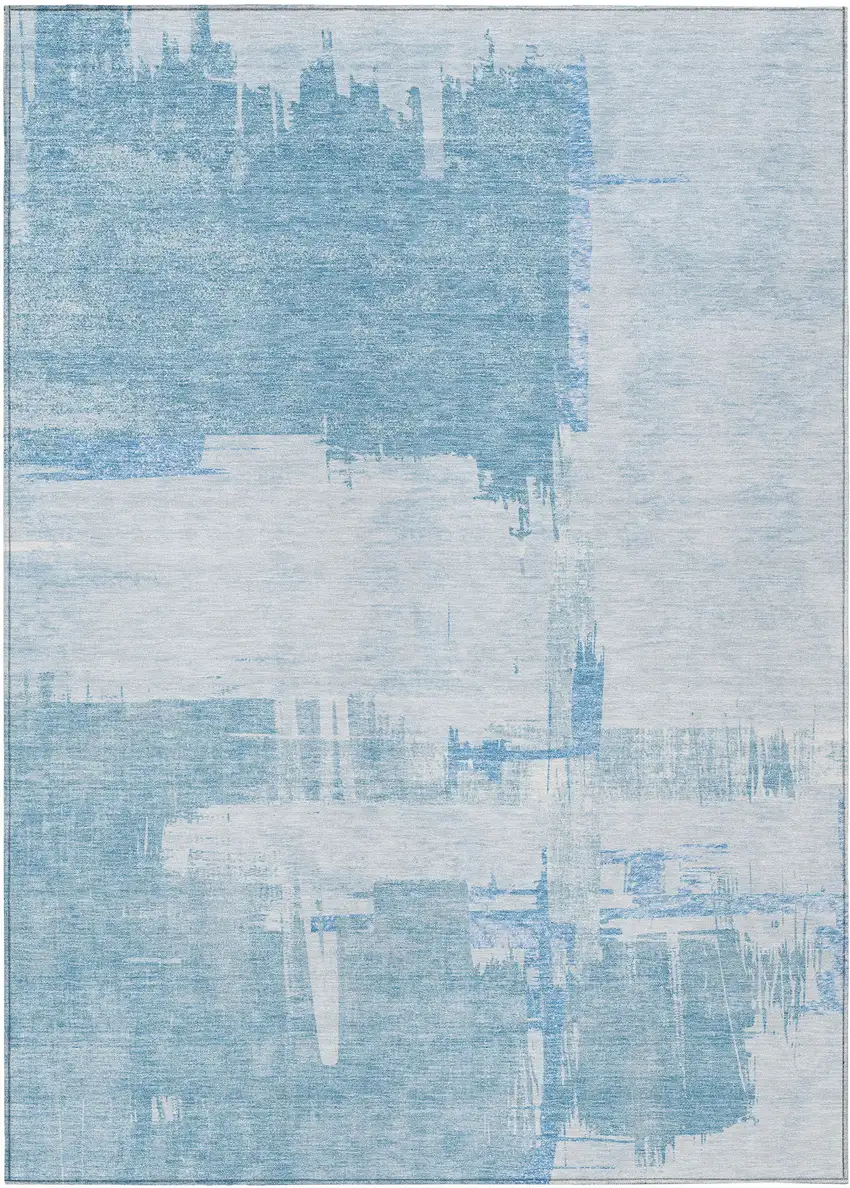 Sky Blue And Denim Blue Abstract Washable Indoor Outdoor Area Rug Photo 2