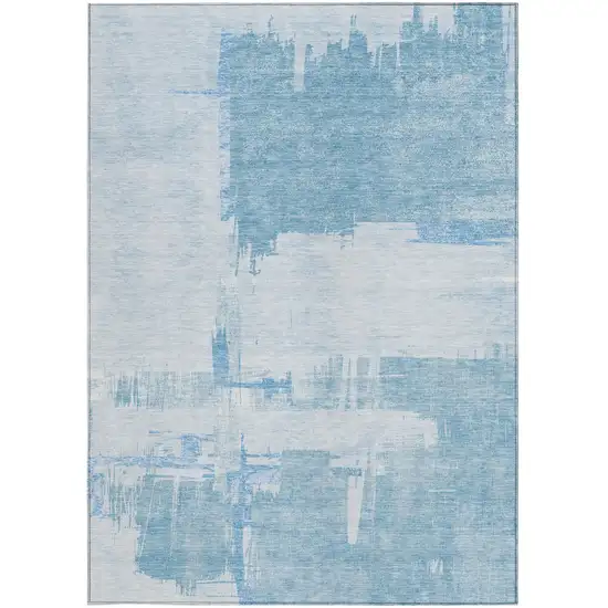 Sky Blue And Denim Blue Abstract Washable Indoor Outdoor Area Rug Photo 5