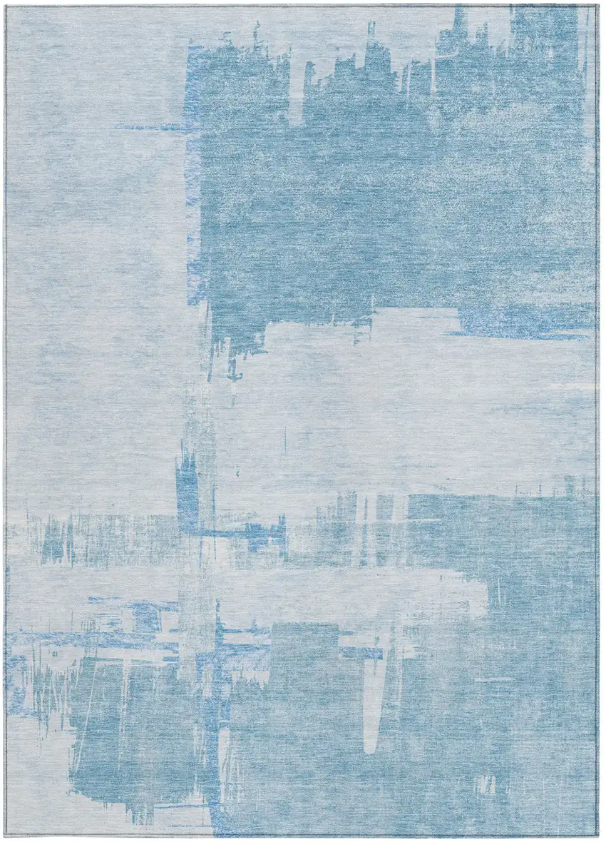 Sky Blue And Denim Blue Abstract Washable Indoor Outdoor Area Rug Photo 5