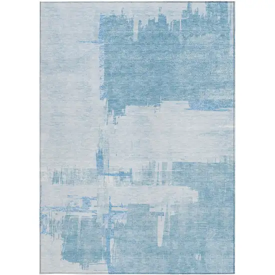 Sky Blue And Denim Blue Abstract Washable Indoor Outdoor Area Rug Photo 5
