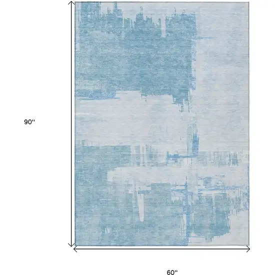 Sky Blue And Denim Blue Abstract Washable Indoor Outdoor Area Rug Photo 9