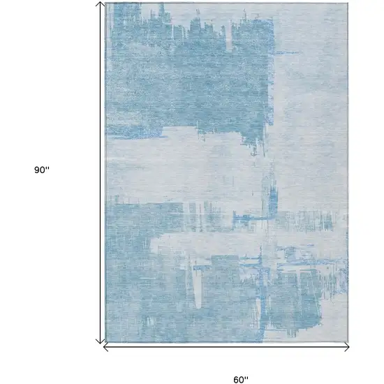 Sky Blue And Denim Blue Abstract Washable Indoor Outdoor Area Rug Photo 9
