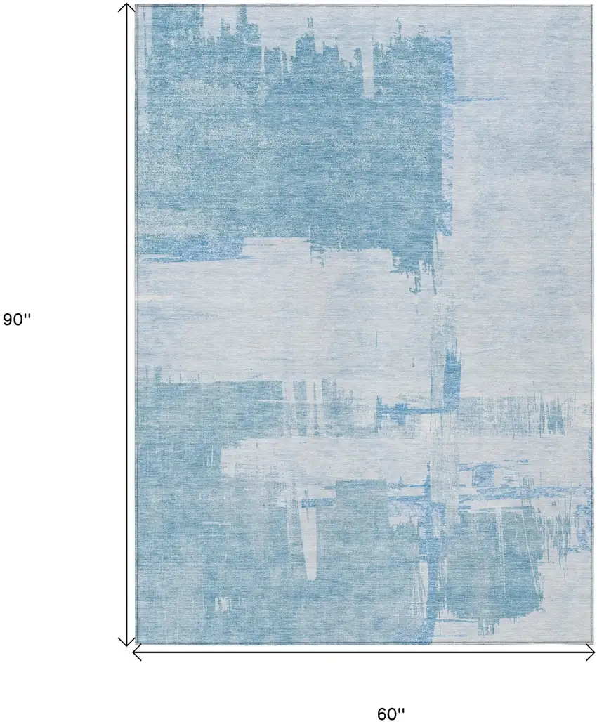 Sky Blue And Denim Blue Abstract Washable Indoor Outdoor Area Rug Photo 9