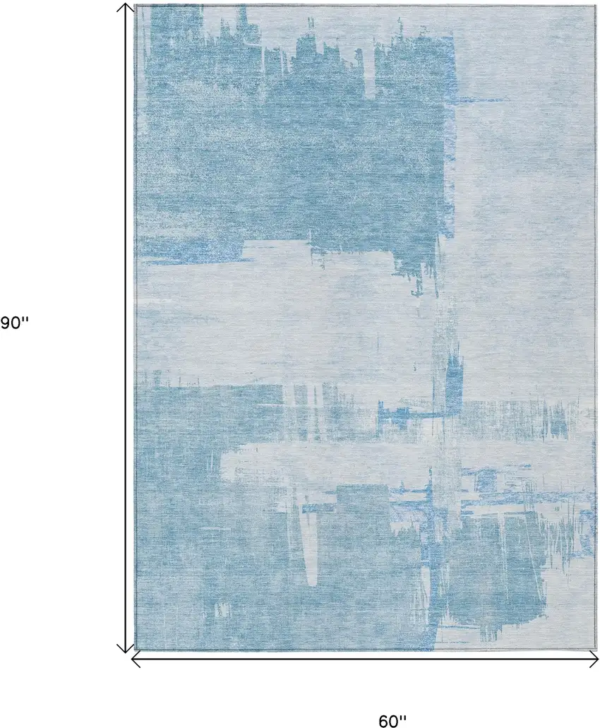 Sky Blue And Denim Blue Abstract Washable Indoor Outdoor Area Rug Photo 9