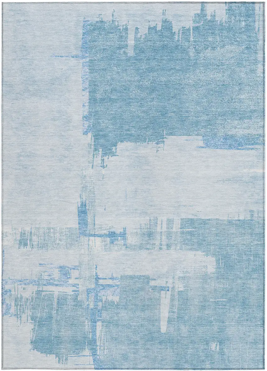 Sky Blue And Denim Blue Abstract Washable Indoor Outdoor Area Rug Photo 5