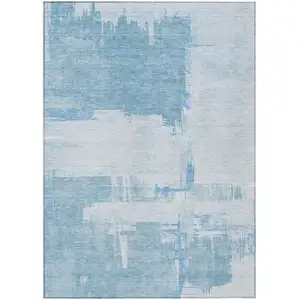 Photo of Sky Blue And Denim Blue Abstract Washable Indoor Outdoor Area Rug