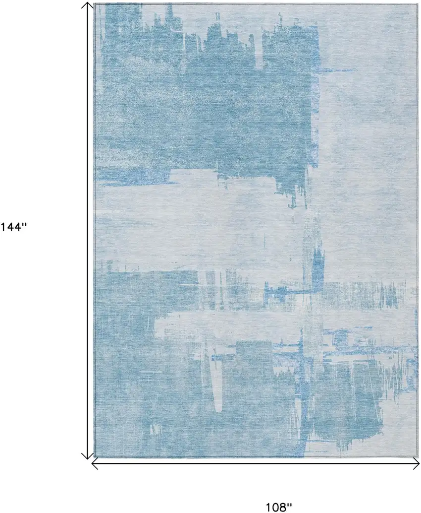 Sky Blue And Denim Blue Abstract Washable Indoor Outdoor Area Rug Photo 9