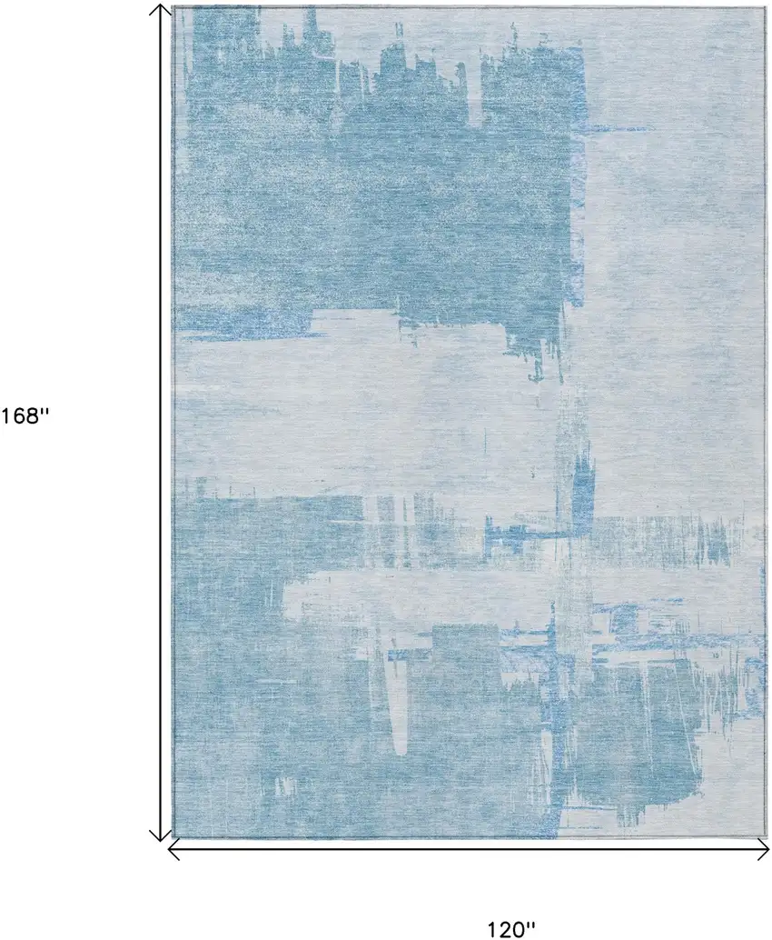 Sky Blue And Denim Blue Abstract Washable Indoor Outdoor Area Rug Photo 9