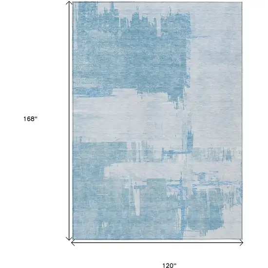 Sky Blue And Denim Blue Abstract Washable Indoor Outdoor Area Rug Photo 9
