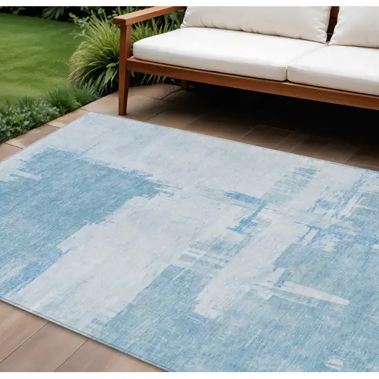 Sky Blue And Denim Blue Abstract Washable Indoor Outdoor Area Rug Photo 1