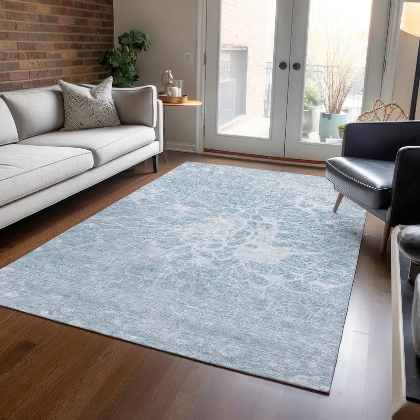Sky Blue And Denim Blue Abstract Washable Indoor Outdoor Area Rug Photo 9