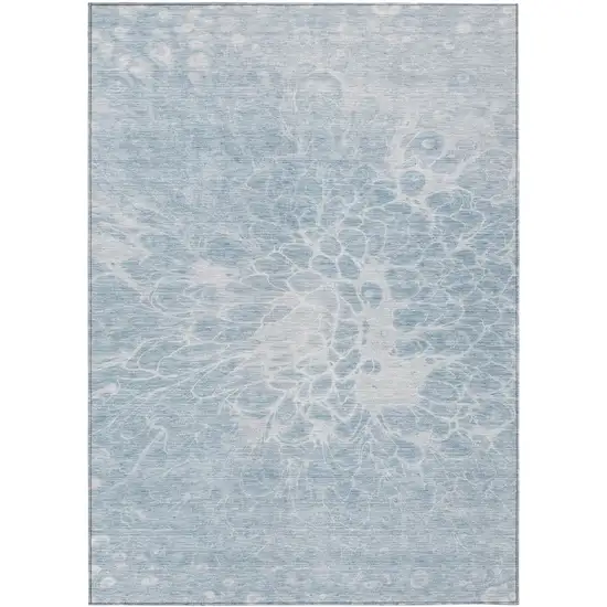 Sky Blue And Denim Blue Abstract Washable Indoor Outdoor Area Rug Photo 2