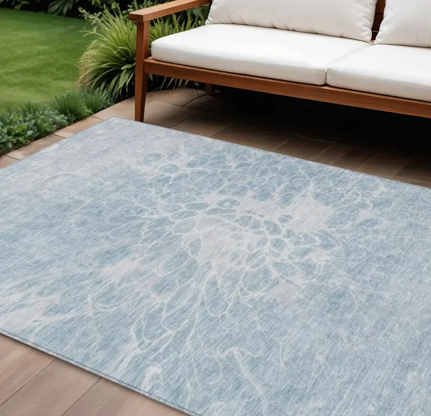 Sky Blue And Denim Blue Abstract Washable Indoor Outdoor Area Rug Photo 1