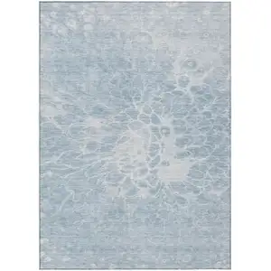 Photo of Sky Blue And Denim Blue Abstract Washable Indoor Outdoor Area Rug