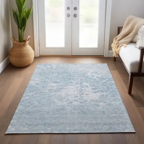 Sky Blue And Denim Blue Abstract Washable Indoor Outdoor Area Rug Photo 9