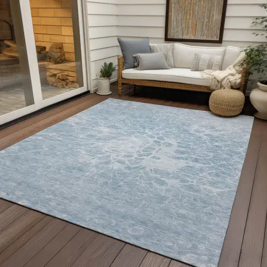 Sky Blue And Denim Blue Abstract Washable Indoor Outdoor Area Rug Photo 9