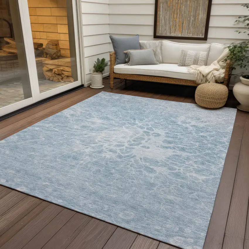 Sky Blue And Denim Blue Abstract Washable Indoor Outdoor Area Rug Photo 9