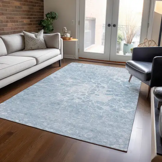Sky Blue And Denim Blue Abstract Washable Indoor Outdoor Area Rug Photo 8