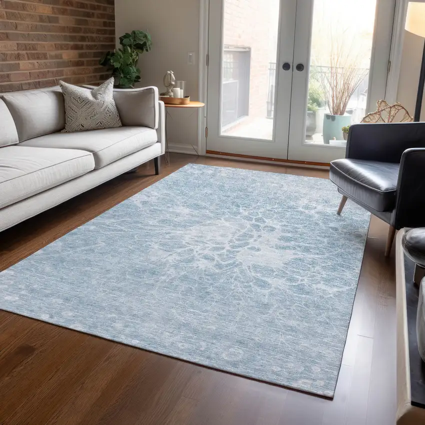 Sky Blue And Denim Blue Abstract Washable Indoor Outdoor Area Rug Photo 8